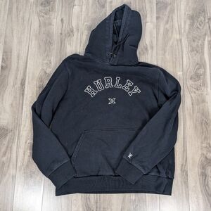 Hurley Spell Out Signature Hoodie Black White Size Large